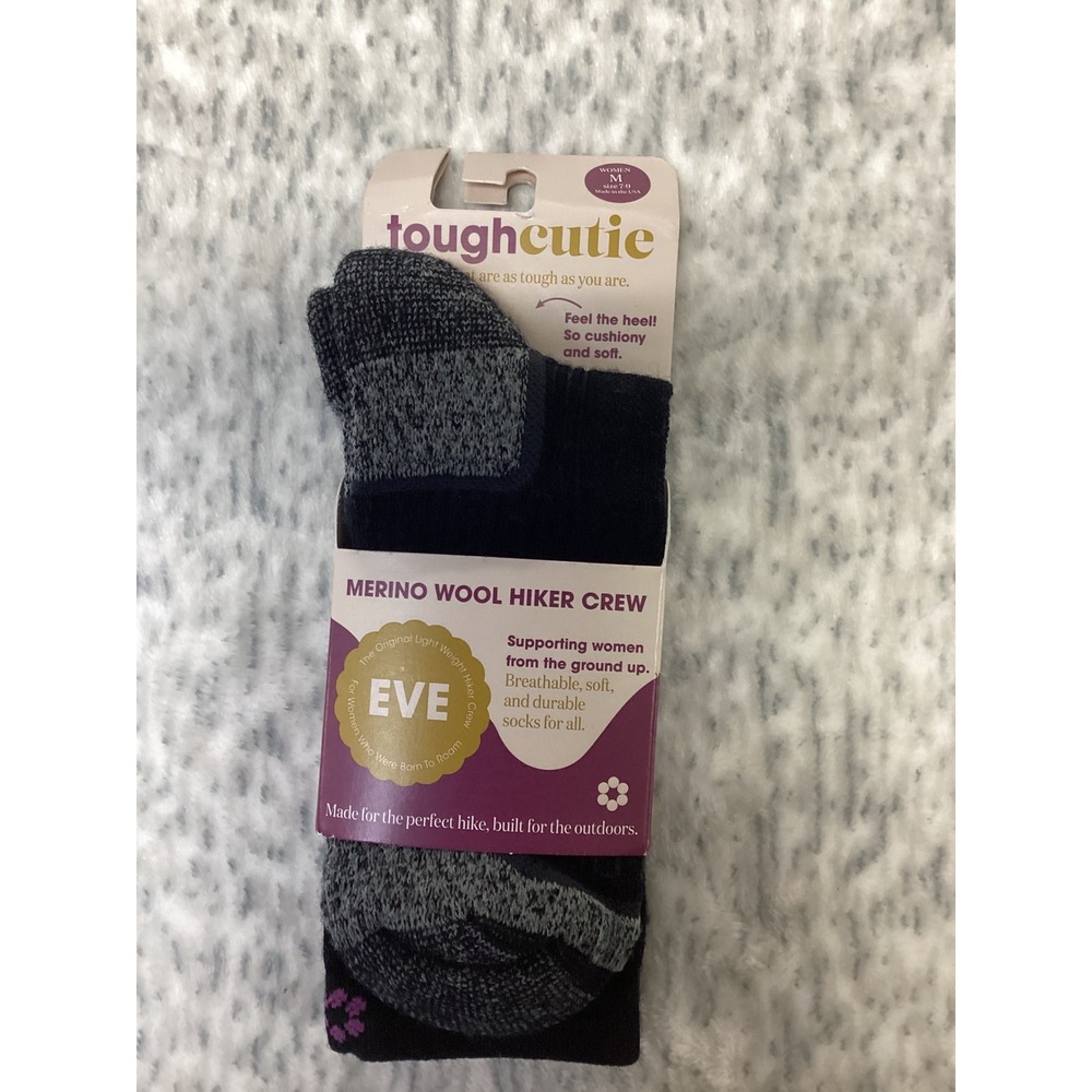 ToughCutie Eve Wool Blend Hiker Crew Socks Womens Medium Black Grey Made in USA